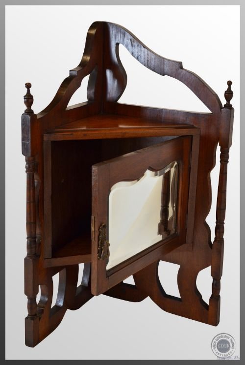 fig 2. Antique Corner Cupboard Small Mirror Display Cabinet English Edwardian c1910