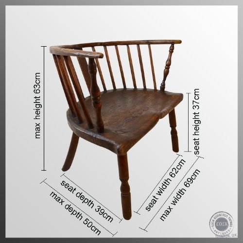 fig 1. Antique Welsh Stick Chair Windsor Broad Country Armchair Elm & Ash c1800