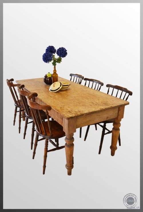 Antique Original Victorian Pine Kitchen Dining Table 4 - 8 Seater C1890