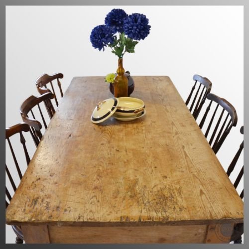 fig 2. Antique Original Victorian Pine Kitchen Dining Table 4 - 8 Seater c1890