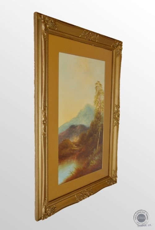 Antique Art Oil Painting on Board Scottish Highland Landscape Scene C1900