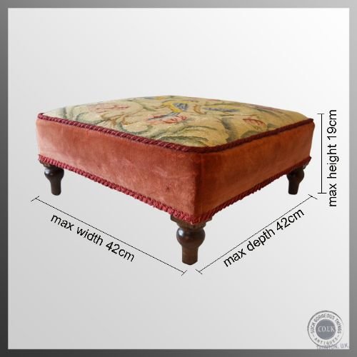 fig 1. Antique Footstool Gout Stool Tapestry Needlepoint Upholstered Foot Rest c1870