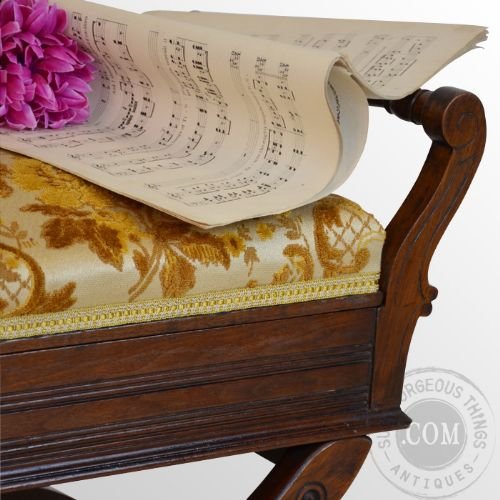 fig 2. Antique Walnut Piano Music Dressing Stool Seat Height Adjustable X-Frame c1870