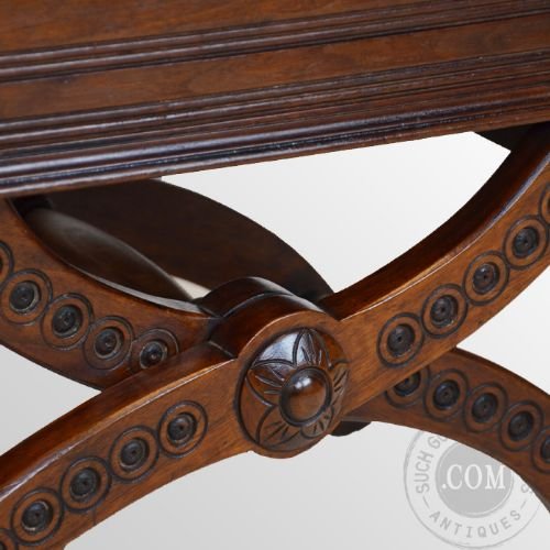 fig 3. Antique Walnut Piano Music Dressing Stool Seat Height Adjustable X-Frame c1870