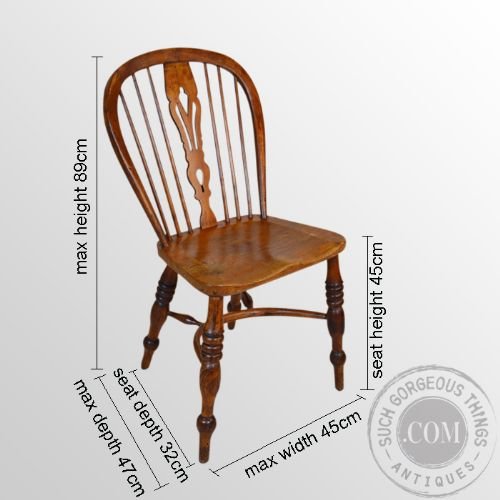 fig 1. Antique Set 6 Six Windsor Yew Elm & Ash Country Chairs Crinoline Stretcher c1820