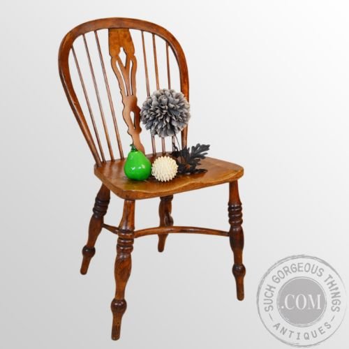 fig 2. Antique Set 6 Six Windsor Yew Elm & Ash Country Chairs Crinoline Stretcher c1820