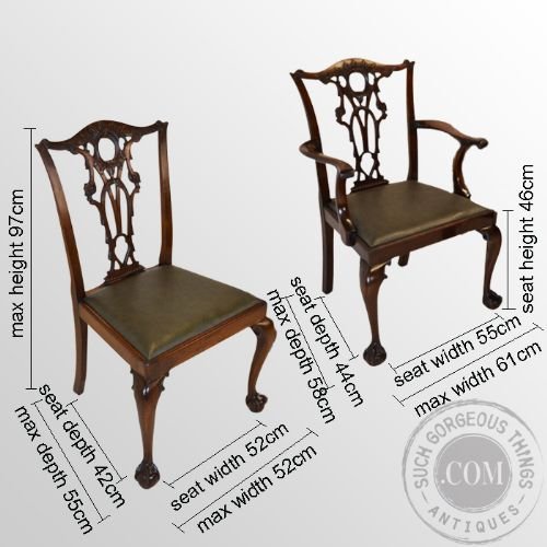 fig 1. Antique Set 6 Six Victorian Revival Chippendale Dining Chairs With Carvers c1880