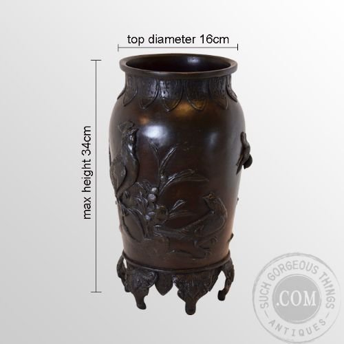 fig 1. Antique Bronze Baluster Vase Chinese Attractive Relief Casting c1870