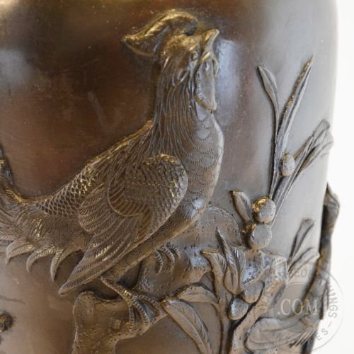 fig 2. Antique Bronze Baluster Vase Chinese Attractive Relief Casting c1870
