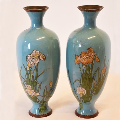 Antique Art Nouveau Cloisonne Vase Cloisonné Pair of Baluster Vases C1900