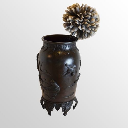 Antique Bronze Baluster Vase Chinese Attractive Relief Casting C1870