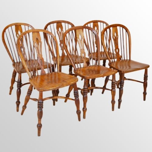 Antique Set 6 Six Windsor Yew Elm & Ash Country Chairs Crinoline Stretcher C1820