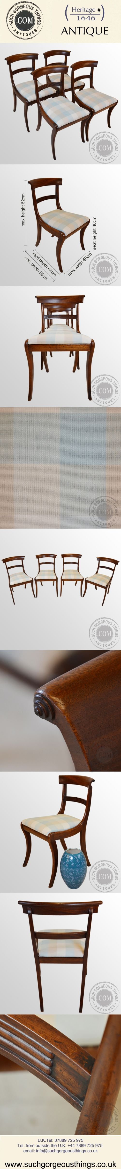 fig 4. Antique Set 4 Four Fine English Regency Sabre Leg Mahogany Dining Chairs c1830