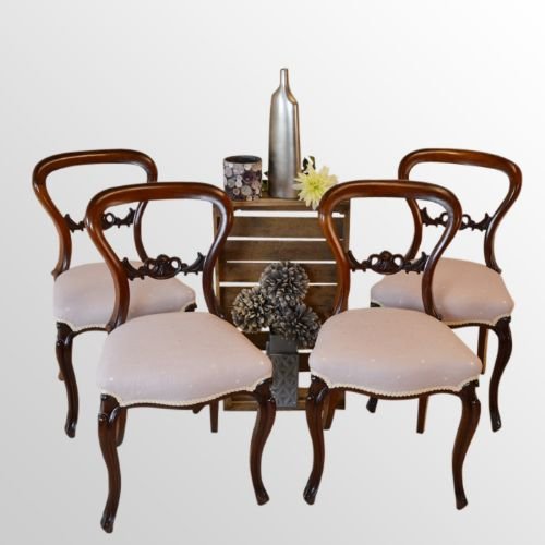 Antique Set 4 Four Fine Victorian Balloon Back Cabriole Leg Dining Chairs C1850