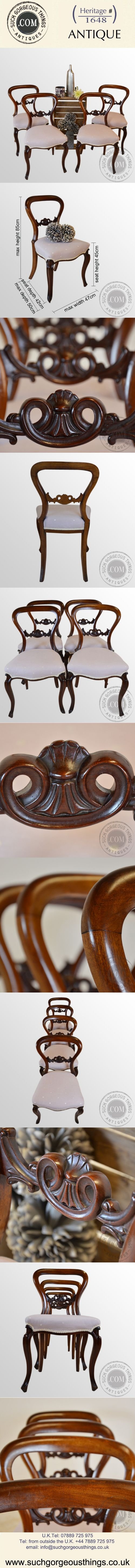fig 4. Antique Set 4 Four Fine Victorian Balloon Back Cabriole Leg Dining Chairs c1850