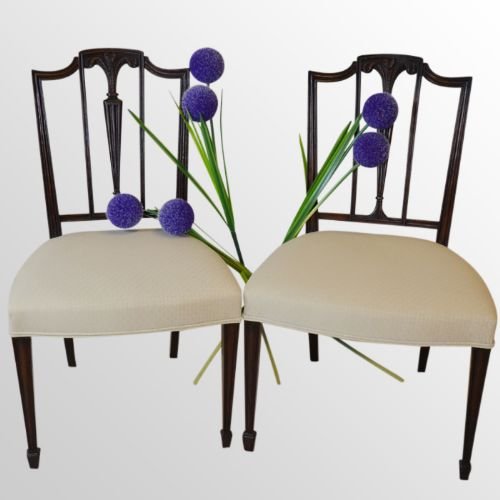 Antique Pair Fine English Georgian Side Chairs Hepplewhite Royal Feathers C1780
