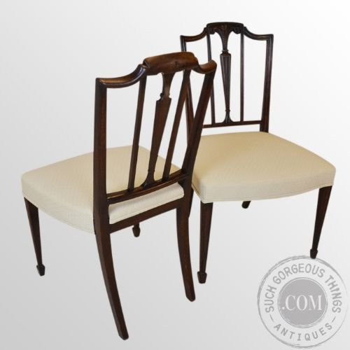 fig 2. Antique Pair Fine English Georgian Side Chairs Hepplewhite Royal Feathers c1780
