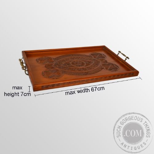 fig 1. Antique Art Nouveau Large Wooden Cedar Serving Butlers Tea Tray Victorian c1900