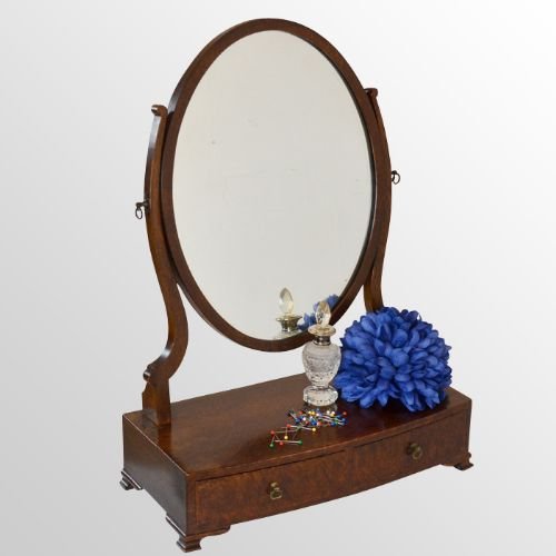 Antique Edwardian Oval Dressing Vanity Swing Cosmetic Twin Drawer Mirror C1910