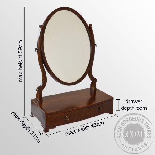 fig 1. Antique Edwardian Oval Dressing Vanity Swing Cosmetic Twin Drawer Mirror c1910