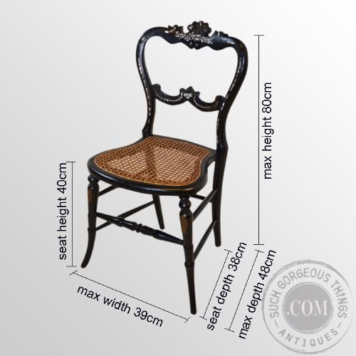fig 1. Antique Desk Side Chair Ebonised Mother of Pearl Bergere Seated Victorian c1870