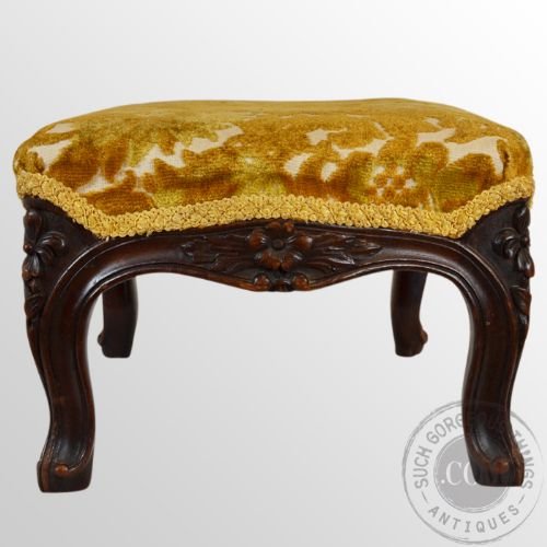 fig 2. Antique Footstool Gout Stool Small Low Upholstered Foot Rest Victorian c1870