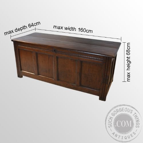 fig 1. Antique Large Oak Coffer English Panel Chest Country Trunk Box c1700