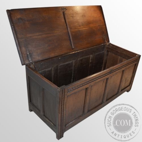 fig 2. Antique Large Oak Coffer English Panel Chest Country Trunk Box c1700