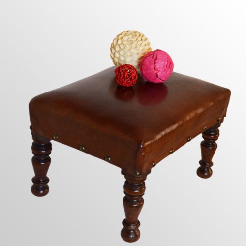 Antique Footstool Gout Stool Small Low Leather Foot Rest English Victorian C1850