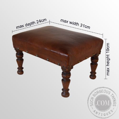 fig 1. Antique Footstool Gout Stool Small Low Leather Foot Rest English Victorian c1850