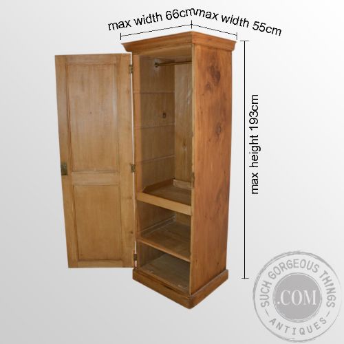 fig 1. Antique Victorian Pine Single Wardrobe Cabinet Tall Cupboard Closet c1880