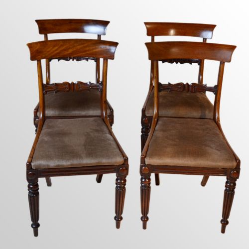 Antique Set 4 Four Fine English Regency Reeded Leg Mahogany Dining Chairs C1835