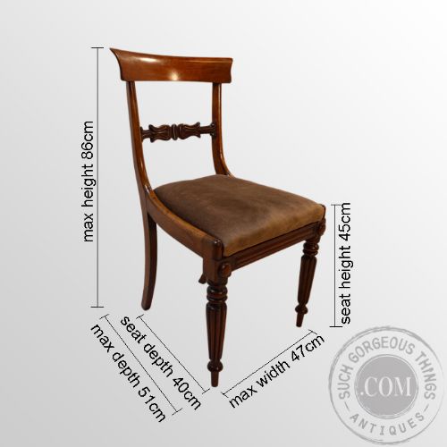 fig 1. Antique Set 4 Four Fine English Regency Reeded Leg Mahogany Dining Chairs c1835