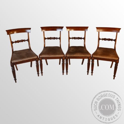 fig 2. Antique Set 4 Four Fine English Regency Reeded Leg Mahogany Dining Chairs c1835
