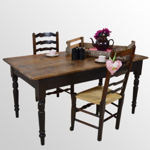 Antique Victorian Pine Kitchen Dining Table Original Seats 6 Six C1850