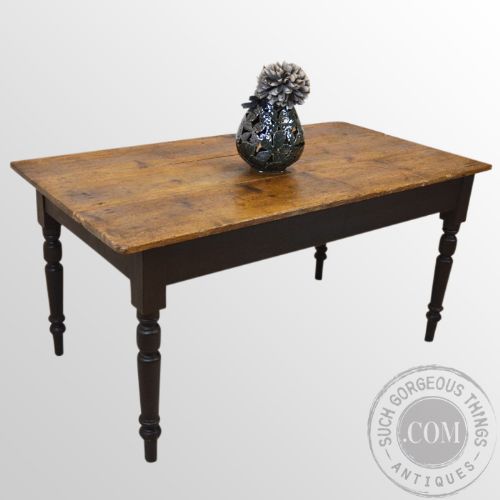 fig 2. Antique Victorian Pine Kitchen Dining Table Original Seats 6 Six c1850