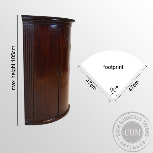 fig 1. Antique Bow Front Corner Cabinet Wall Cupboard English Georgian Mahogany c1800