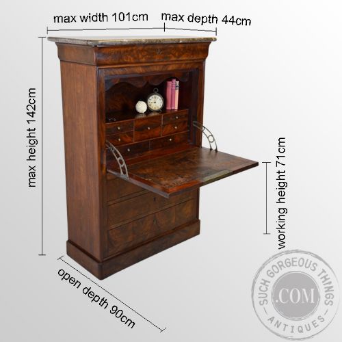 fig 1. Antique Secretaire Bureau Cabinet French Secretary Chest Drawers Desk c1870
