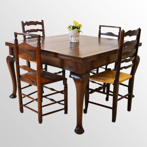 Antique Extending Draw Leaf Kitchen Dining Table Seats 4 - 8 Mahogany C1920