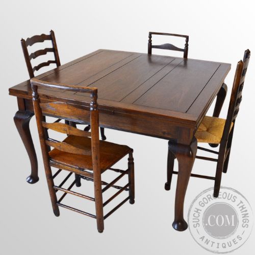 fig 2. Antique Extending Draw Leaf Kitchen Dining Table Seats 4 - 8 Mahogany c1920