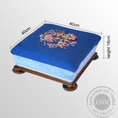 fig 1. Antique Footstool Gout Stool Tapestry Needlepoint Upholstered Foot Rest c1870