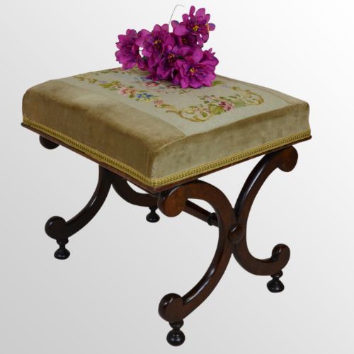 Antique Regency X-frame Dressing Stool Footstool Upholstered Hall Seat C1820