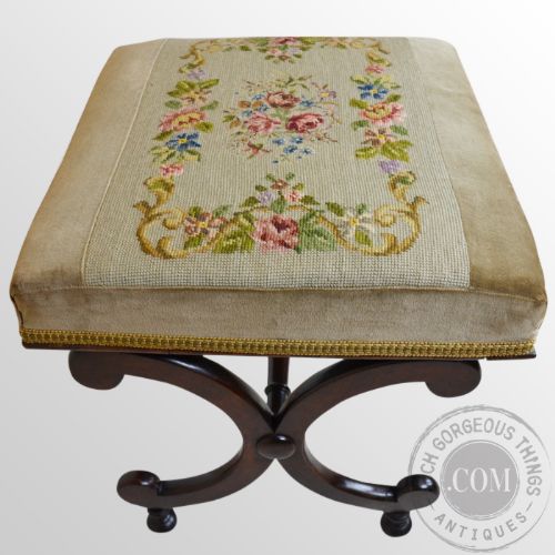 fig 2. Antique Regency X-Frame Dressing Stool Footstool Upholstered Hall Seat c1820