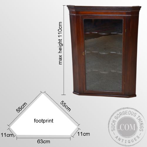 fig 1. Antique Corner Cupboard Glazed Wall Display Cabinet English Georgian c1800