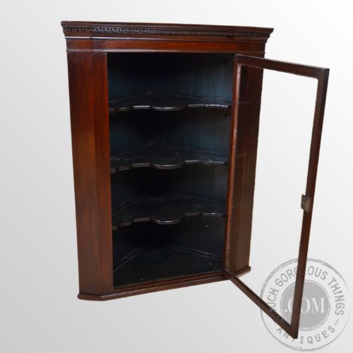 fig 2. Antique Corner Cupboard Glazed Wall Display Cabinet English Georgian c1800