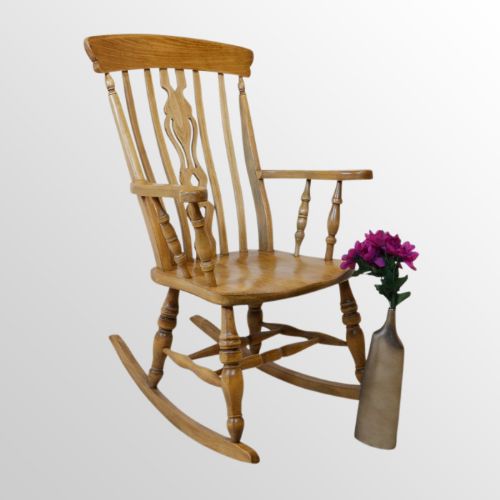 Antique Rocking Windsor High Back Chair Country Beech Kitchen Armchair C1900