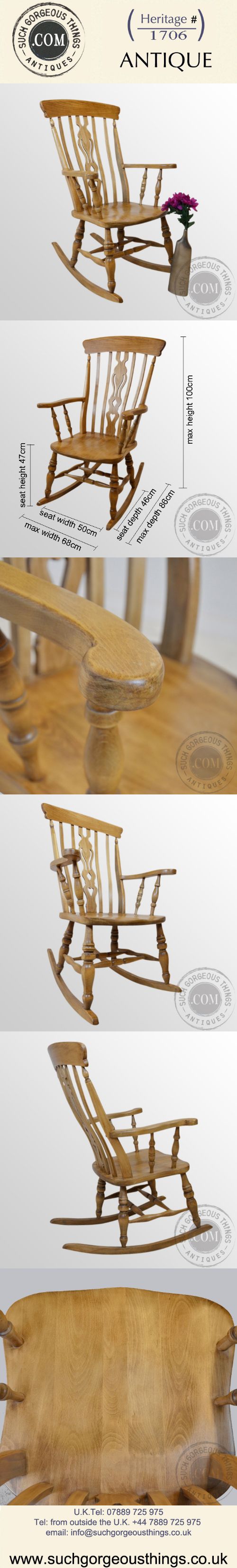 fig 4. Antique Rocking Windsor High Back Chair Country Beech Kitchen Armchair c1900