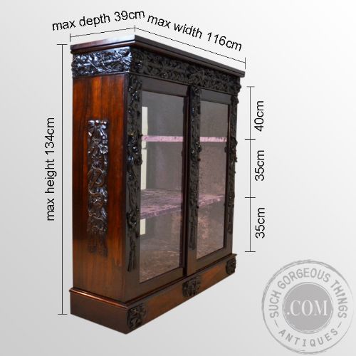 fig 1. Antique Rosewood Glazed Bookcase Display Cabinet Mirror Back Late Regency c1830