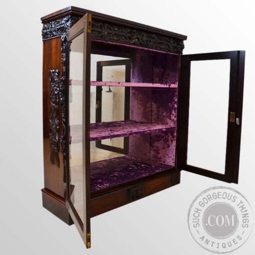 fig 2. Antique Rosewood Glazed Bookcase Display Cabinet Mirror Back Late Regency c1830