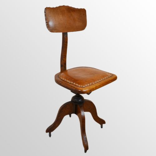 Antique Oak Tall Architects Stool Revolving Clerks Seat Office Desk Chair C1940